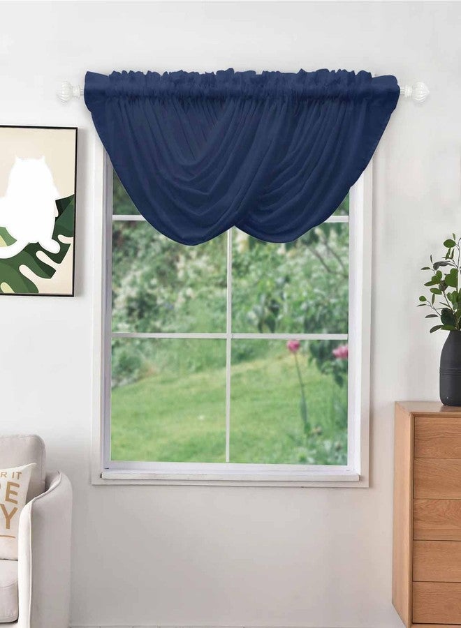 LooPoP Waterfall Valances for Windows Navy Blue Swag Valance Curtains Solid Color Sheer Valance Window Treatment for Living Room Kitchen Bedroom Bathroom Rod Pocket Curtain Drape 3 Panels - Image 2
